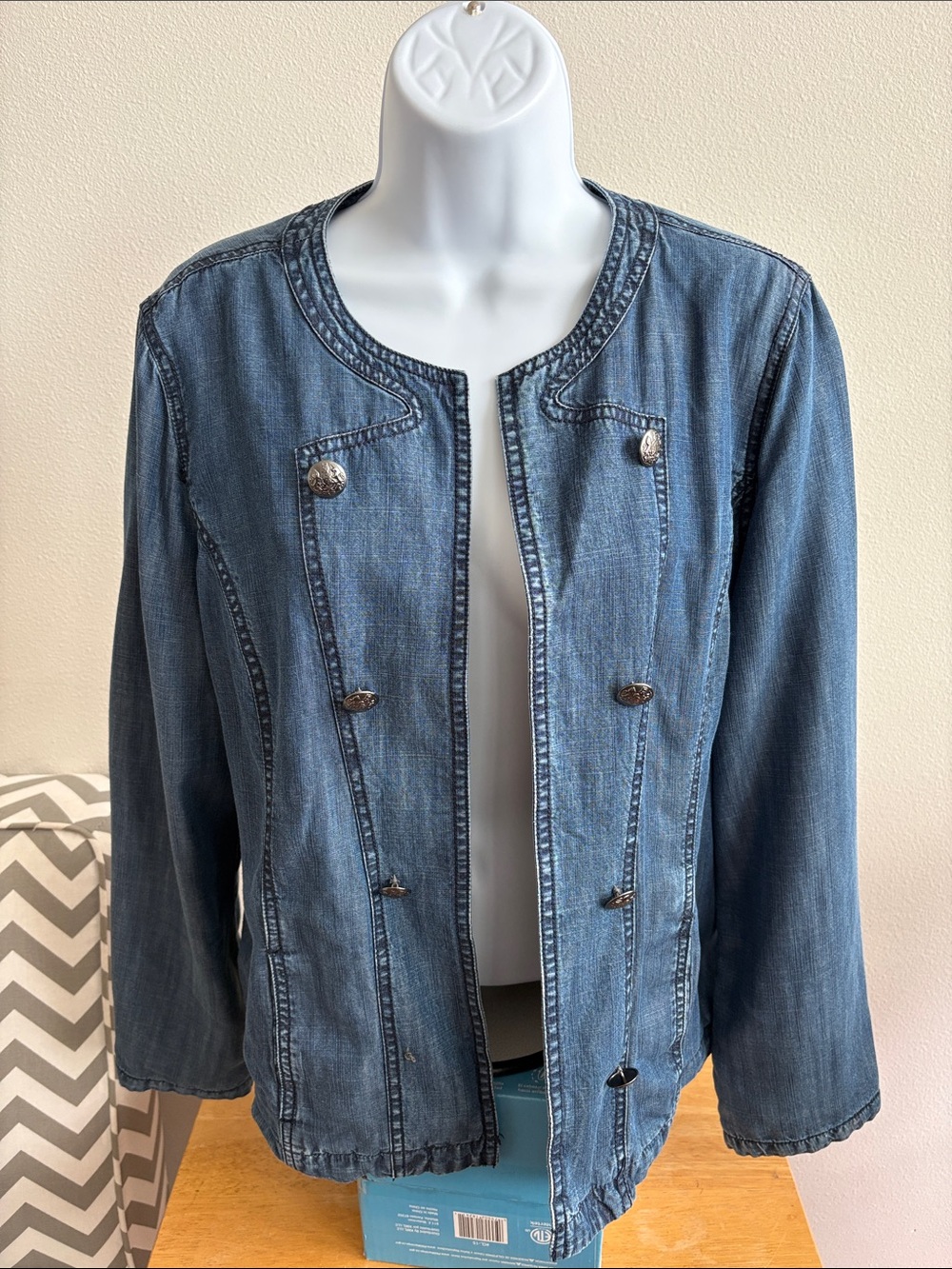 Coldwater Creek Denim Button-Front Jacket - Blue Size 14